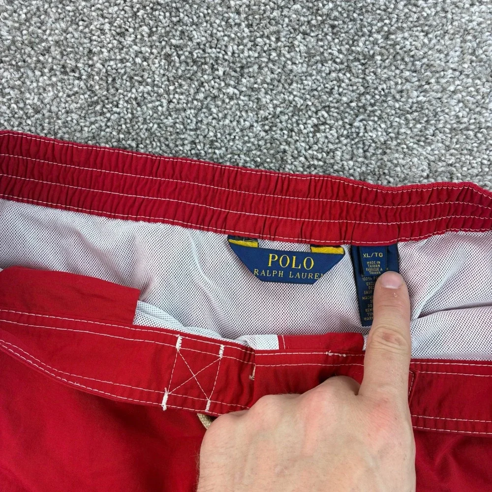 Polo Ralph Lauren Swim Trunks Mens XL Red Nylon Cargo Board Shorts Small Pony